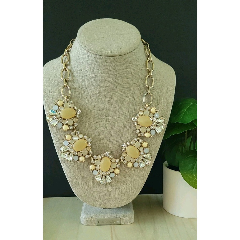 BANANA REPUBLIC 18in Neutral Crystal Rhinestone Bib Statement Necklace
